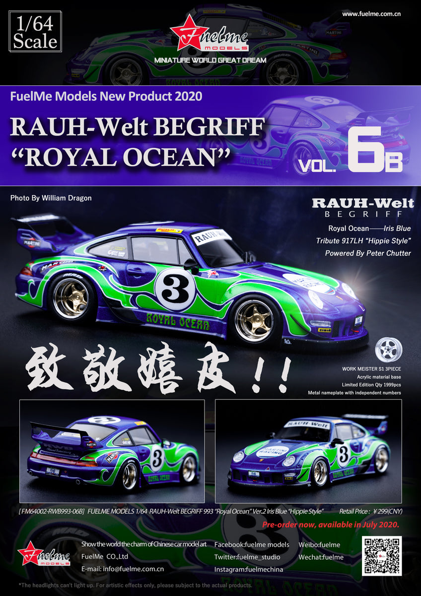 1/64 FuelMe Porsche 911 (993) RWB (Royal Ocean V2) – Sakura Diecast