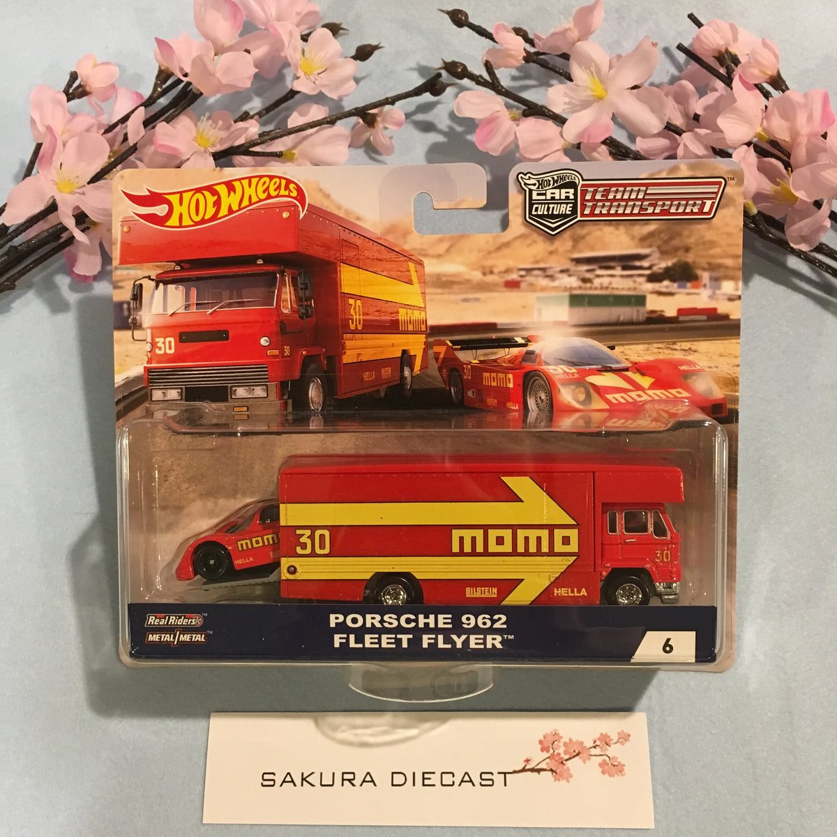 1 64 Hot Wheels Car Culture Team Transport Porsche 962 and Fleet Fly Sakura Diecast