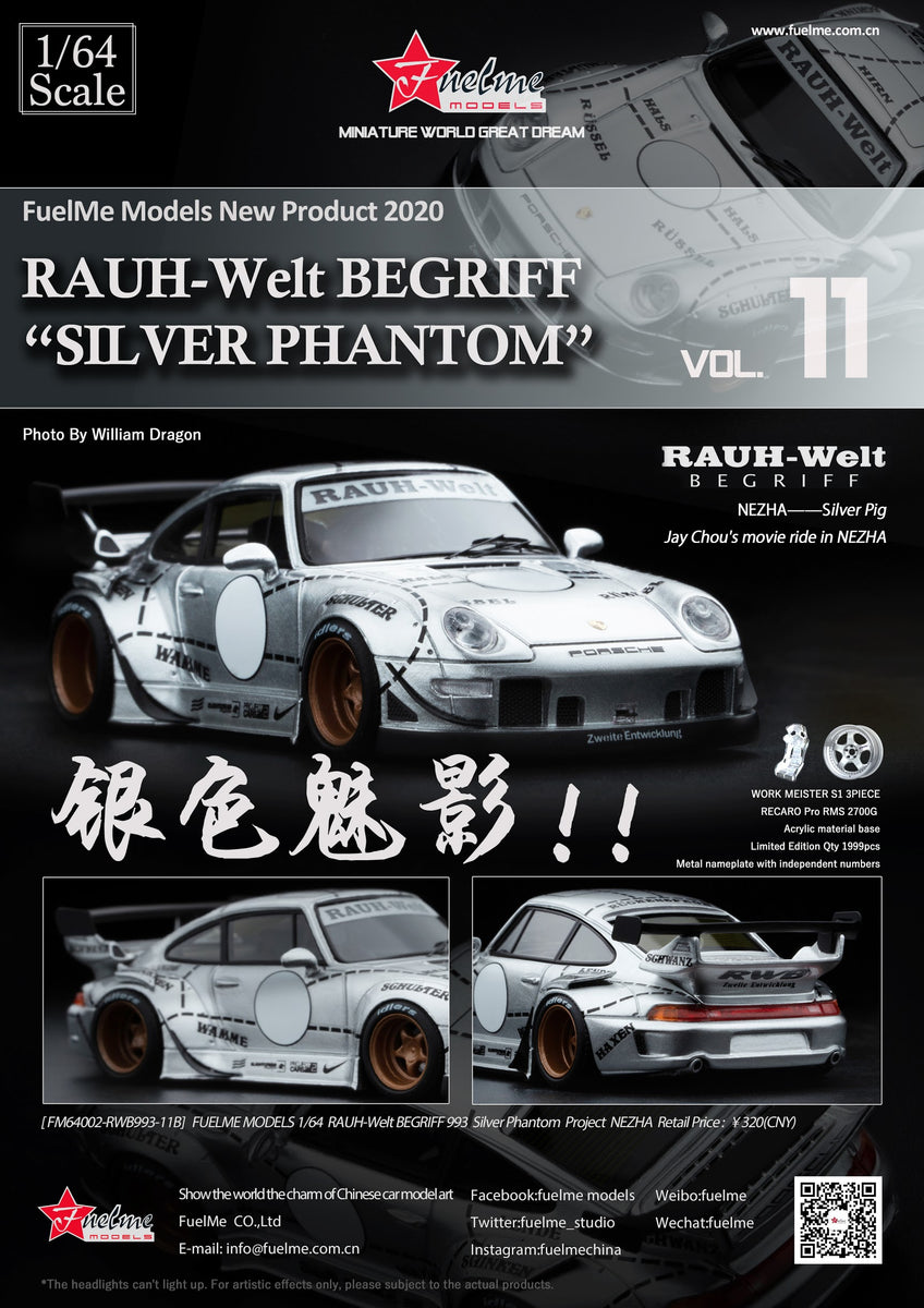 1/64 FuelMe Porsche 911 (993) RWB (Silver Phantom) – Sakura Diecast