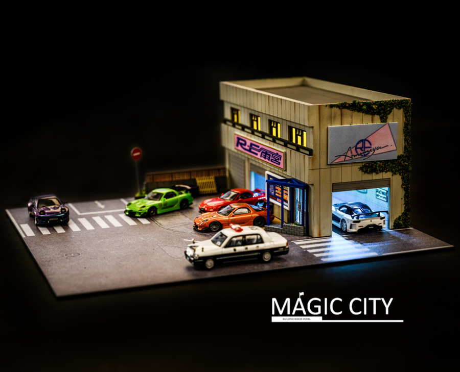 ジオラマ 1/64 【R.S.M】 1/64 Magic City RE Amemiya Garage Diorama Kit – Sakura Diecast