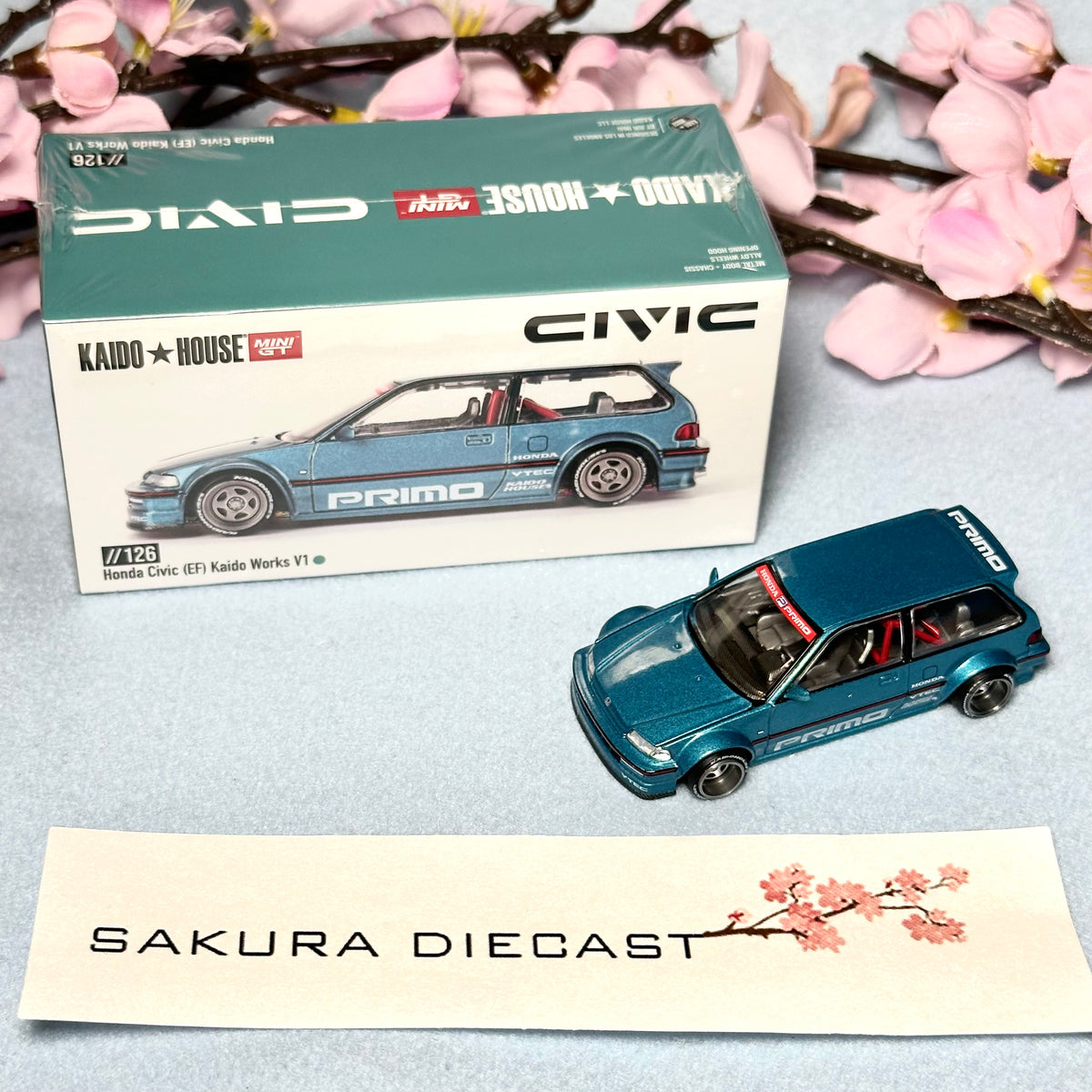 Miniatura Kaido Honda Civic Ef Mini GT House Works V1 1:64 de color verde | Cuotas sin interés