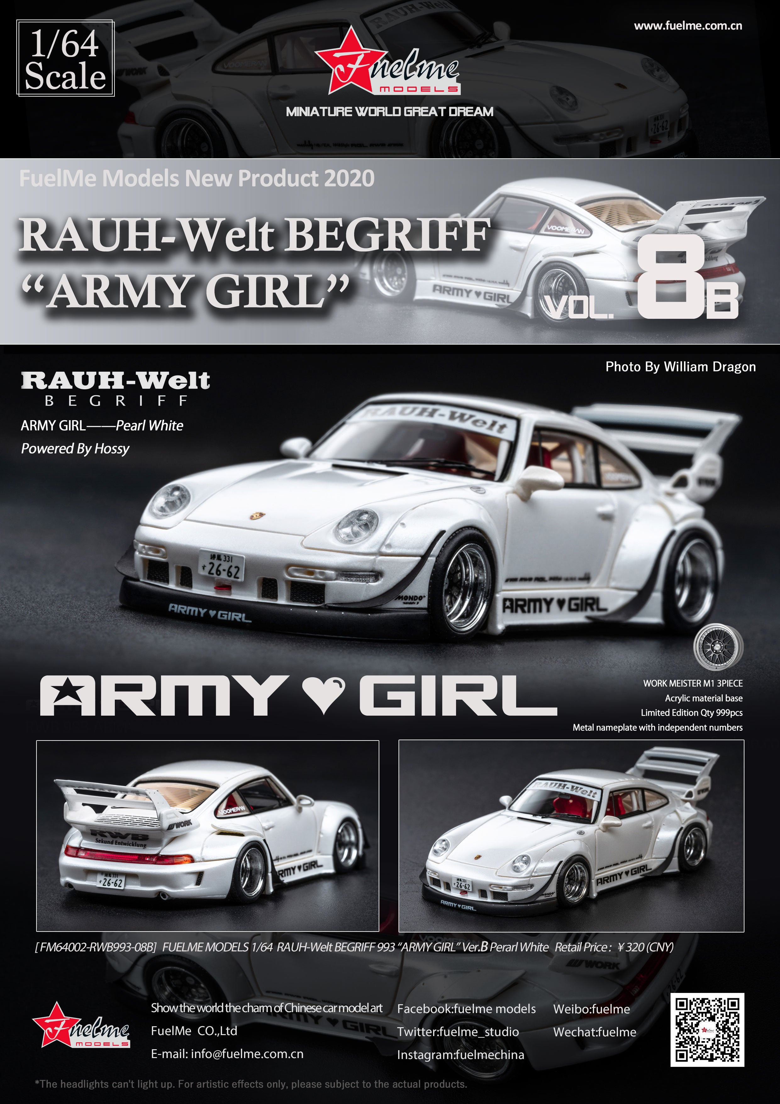 希少品　1/64 fuelme RWB armygirl Fuelme 1:64 White RWB 993 Army Girl Racing Sports Model