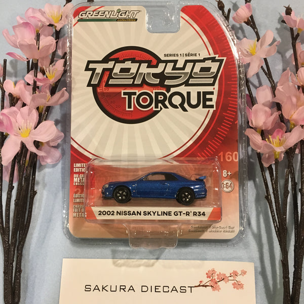 1/64 Greenlight Tokyo Torque Series 1 - 2002 Nissan Skyline GT-R R34 (blue)