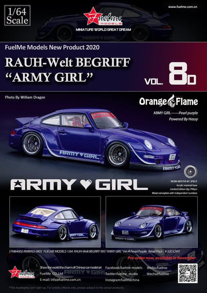 1/64 FuelMe Porsche 911 (993) RWB (Army Girl Orange Flame)